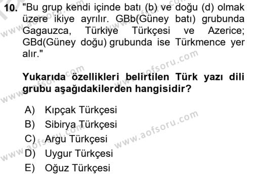 Türk Dili 1 Dersi 2023 - 2024 Yılı (Vize) Ara Sınavı 10. Soru