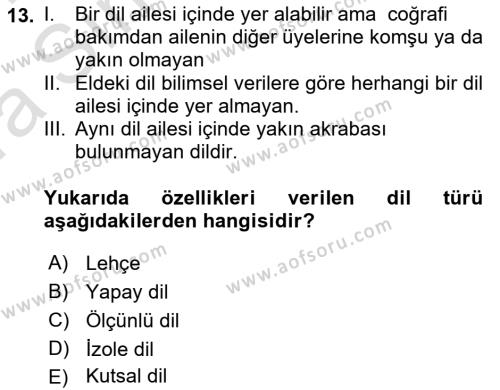 Türk Dili 1 Dersi 2023 - 2024 Yılı (Vize) Ara Sınavı 13. Soru