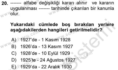 Türk Dili 1 Dersi 2023 - 2024 Yılı (Vize) Ara Sınavı 20. Soru