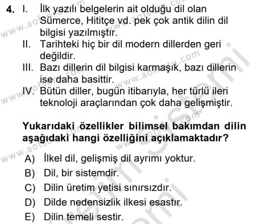 Türk Dili 1 Dersi 2023 - 2024 Yılı (Vize) Ara Sınavı 4. Soru