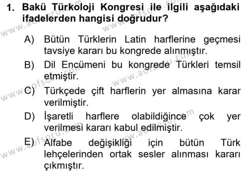 Türk Dili 1 Dersi 2023 - 2024 Yılı Yaz Okulu Sınavı 1. Soru