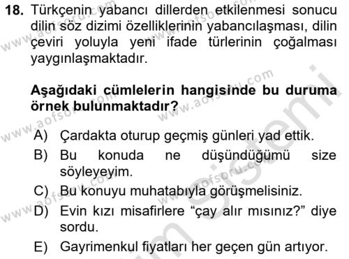 Türk Dili 1 Dersi 2023 - 2024 Yılı Yaz Okulu Sınavı 18. Soru