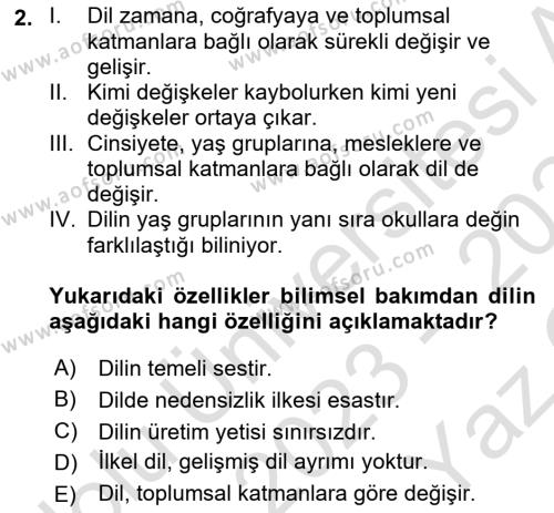 Türk Dili 1 Dersi 2023 - 2024 Yılı Yaz Okulu Sınavı 2. Soru