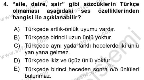 Türk Dili 1 Dersi 2023 - 2024 Yılı Yaz Okulu Sınavı 4. Soru