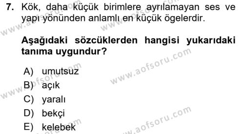 Türk Dili 1 Dersi 2023 - 2024 Yılı Yaz Okulu Sınavı 7. Soru