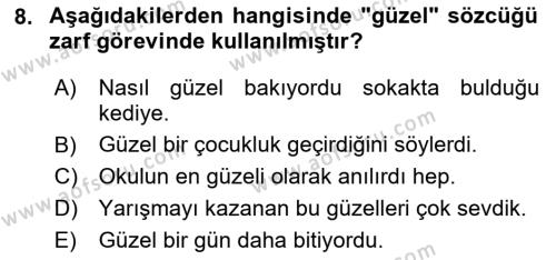 Türk Dili 1 Dersi 2023 - 2024 Yılı Yaz Okulu Sınavı 8. Soru