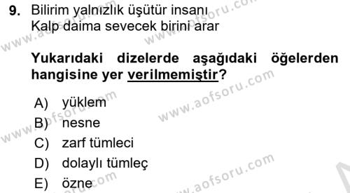 Türk Dili 1 Dersi 2023 - 2024 Yılı Yaz Okulu Sınavı 9. Soru