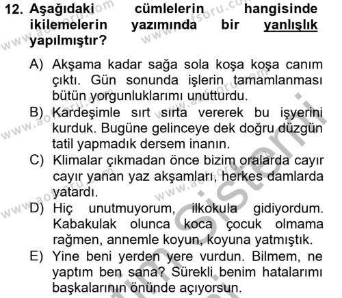 Türk Dili 2 Dersi 2012 - 2013 Yılı (Vize) Ara Sınavı 12. Soru