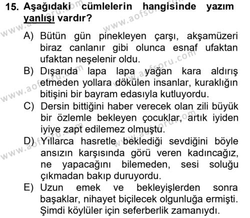 Türk Dili 2 Dersi 2012 - 2013 Yılı (Vize) Ara Sınavı 15. Soru