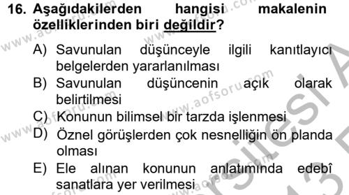 Türk Dili 2 Dersi 2012 - 2013 Yılı (Vize) Ara Sınavı 16. Soru