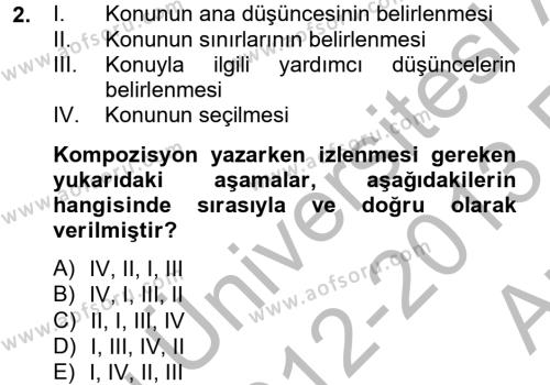 Türk Dili 2 Dersi 2012 - 2013 Yılı (Vize) Ara Sınavı 2. Soru