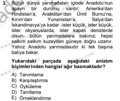 Türk Dili 2 Dersi 2012 - 2013 Yılı (Vize) Ara Sınavı 3. Soru