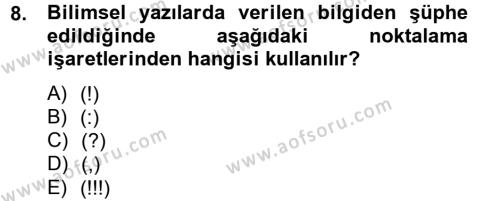 Türk Dili 2 Dersi 2012 - 2013 Yılı (Vize) Ara Sınavı 8. Soru