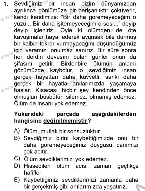 Türk Dili 2 Dersi 2012 - 2013 Yılı (Final) Dönem Sonu Sınavı 1. Soru