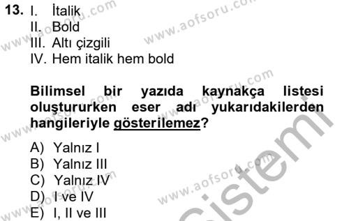 Türk Dili 2 Dersi 2012 - 2013 Yılı (Final) Dönem Sonu Sınavı 13. Soru