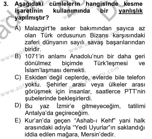Türk Dili 2 Dersi 2012 - 2013 Yılı (Final) Dönem Sonu Sınavı 3. Soru