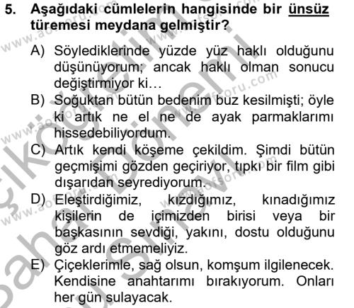 Türk Dili 2 Dersi 2012 - 2013 Yılı (Final) Dönem Sonu Sınavı 5. Soru