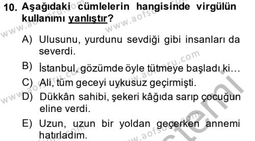 Türk Dili 2 Dersi 2013 - 2014 Yılı (Vize) Ara Sınavı 10. Soru