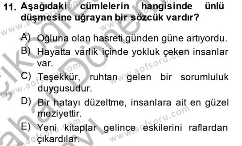 Türk Dili 2 Dersi 2013 - 2014 Yılı (Vize) Ara Sınavı 11. Soru