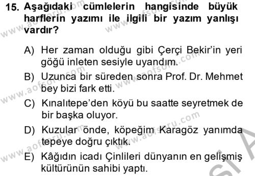 Türk Dili 2 Dersi 2013 - 2014 Yılı (Vize) Ara Sınavı 15. Soru