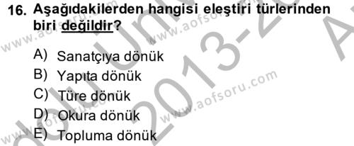 Türk Dili 2 Dersi 2013 - 2014 Yılı (Vize) Ara Sınavı 16. Soru