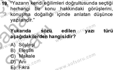 Türk Dili 2 Dersi 2013 - 2014 Yılı (Vize) Ara Sınavı 19. Soru