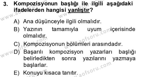 Türk Dili 2 Dersi 2013 - 2014 Yılı (Vize) Ara Sınavı 3. Soru