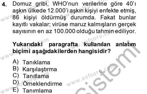 Türk Dili 2 Dersi 2013 - 2014 Yılı (Vize) Ara Sınavı 4. Soru