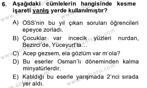 Türk Dili 2 Dersi 2013 - 2014 Yılı (Vize) Ara Sınavı 6. Soru