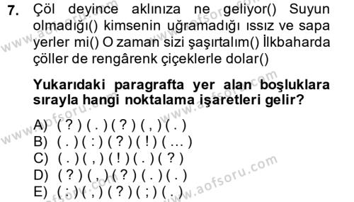 Türk Dili 2 Dersi 2013 - 2014 Yılı (Vize) Ara Sınavı 7. Soru
