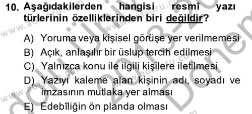 Türk Dili 2 Dersi 2013 - 2014 Yılı (Final) Dönem Sonu Sınavı 10. Soru