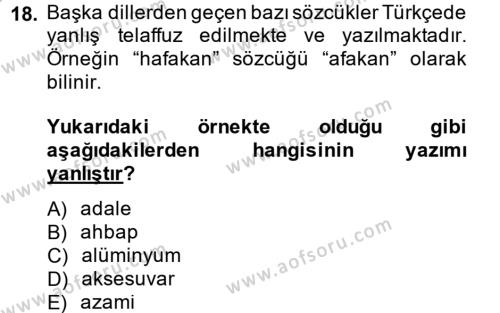 Türk Dili 2 Dersi 2013 - 2014 Yılı (Final) Dönem Sonu Sınavı 18. Soru
