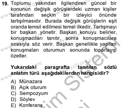 Türk Dili 2 Dersi 2013 - 2014 Yılı (Final) Dönem Sonu Sınavı 19. Soru
