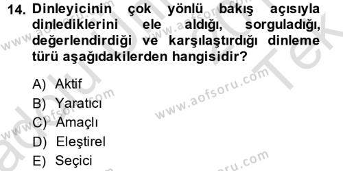 Türk Dili 2 Dersi 2013 - 2014 Yılı Tek Ders Sınavı 14. Soru