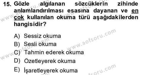 Türk Dili 2 Dersi 2013 - 2014 Yılı Tek Ders Sınavı 15. Soru