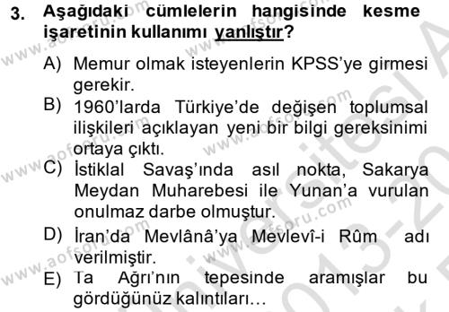 Türk Dili 2 Dersi 2013 - 2014 Yılı Tek Ders Sınavı 3. Soru