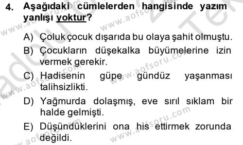 Türk Dili 2 Dersi 2013 - 2014 Yılı Tek Ders Sınavı 4. Soru
