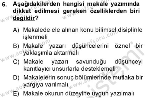 Türk Dili 2 Dersi 2013 - 2014 Yılı Tek Ders Sınavı 6. Soru