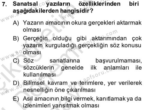 Türk Dili 2 Dersi 2013 - 2014 Yılı Tek Ders Sınavı 7. Soru