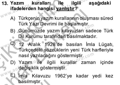 Türk Dili 2 Dersi 2014 - 2015 Yılı (Vize) Ara Sınavı 13. Soru