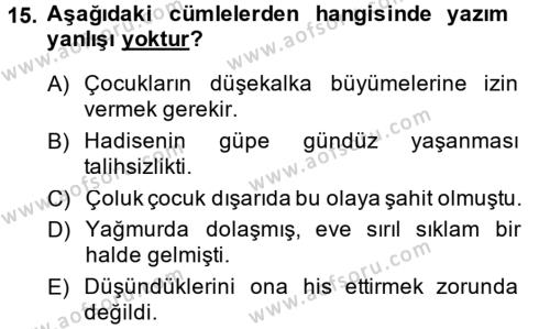 Türk Dili 2 Dersi 2014 - 2015 Yılı (Vize) Ara Sınavı 15. Soru