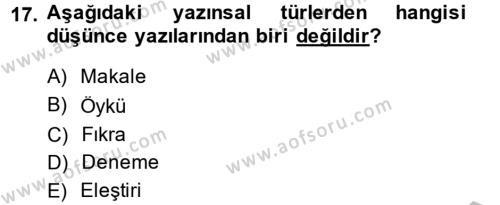 Türk Dili 2 Dersi 2014 - 2015 Yılı (Vize) Ara Sınavı 17. Soru