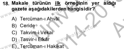 Türk Dili 2 Dersi 2014 - 2015 Yılı (Vize) Ara Sınavı 18. Soru