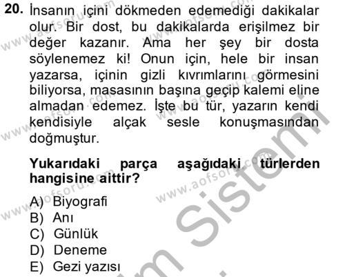 Türk Dili 2 Dersi 2014 - 2015 Yılı (Vize) Ara Sınavı 20. Soru