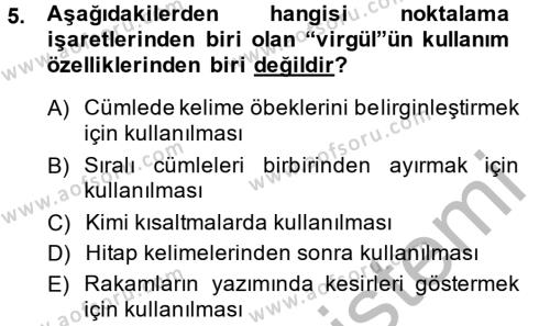 Türk Dili 2 Dersi 2014 - 2015 Yılı (Vize) Ara Sınavı 5. Soru