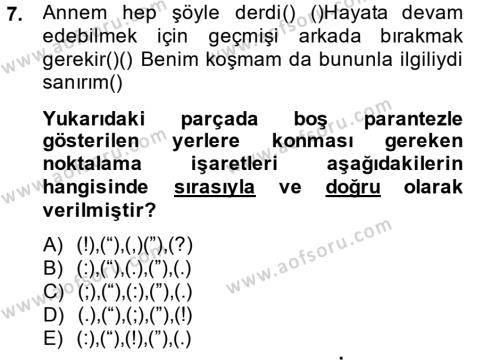 Türk Dili 2 Dersi 2014 - 2015 Yılı (Vize) Ara Sınavı 7. Soru