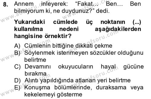 Türk Dili 2 Dersi 2014 - 2015 Yılı (Vize) Ara Sınavı 8. Soru