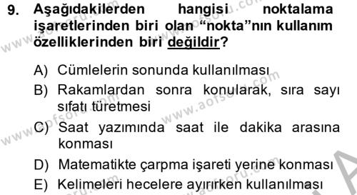 Türk Dili 2 Dersi 2014 - 2015 Yılı (Vize) Ara Sınavı 9. Soru