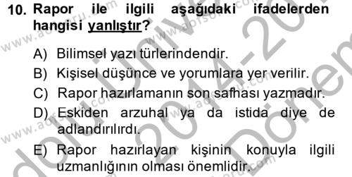 Türk Dili 2 Dersi 2014 - 2015 Yılı (Final) Dönem Sonu Sınavı 10. Soru