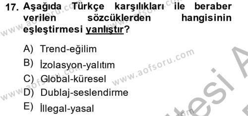 Türk Dili 2 Dersi 2014 - 2015 Yılı (Final) Dönem Sonu Sınavı 17. Soru